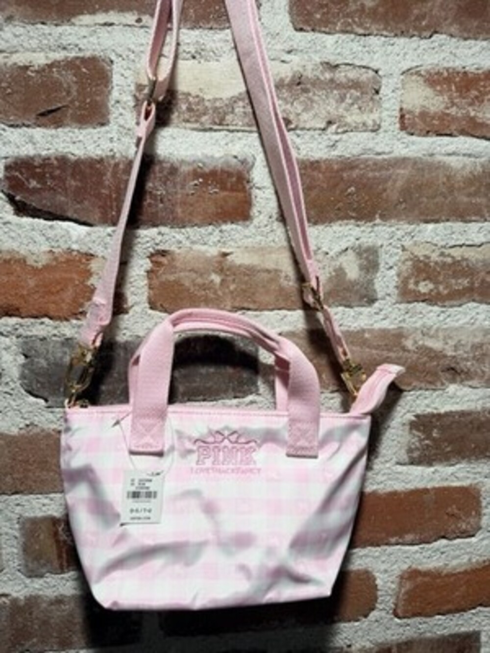 VS PINK LoveShackFancy Mini Tote Bag Garden Gingham Crossbody Limited NWT